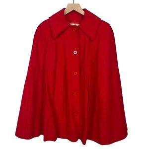 Vintage Pendleton 100% Wool Womens Red Cape Poncho Jacket Size 8